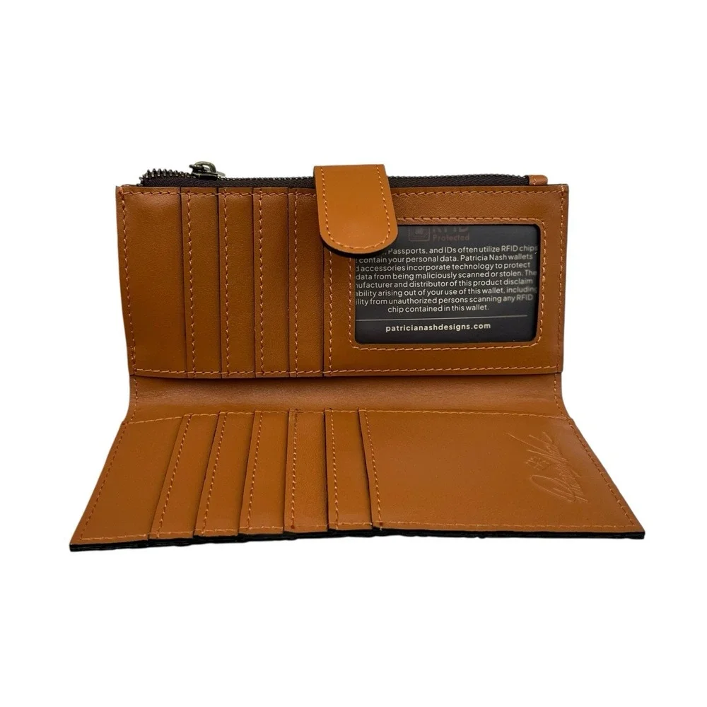 Patricia Nash Womens Nazari Tooled Leather Bifold Wallet Cognac Tan Brown RFDI